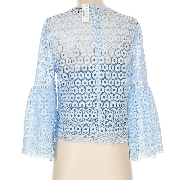NWT J. Crew Blue Floral Lace Daisy Wide Sleeve Blouse - Picture 2 of 6